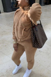 Coffee Fashion Sexy Adult Solid Patchwork Hooded Collar Long Sleeve Regular Sleeve Regular Two Pieces