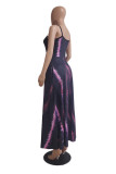 Black Purple Sexy Casual Lips Printed Backless Spaghetti Strap Sleeveless Dress