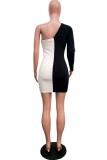 Pink Sexy Solid Patchwork One Shoulder Pencil Skirt Dresses