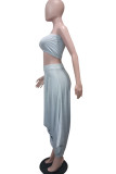 Blue Fashion Sexy adult Ma'am Solid Two Piece Suits Harlan pants Sleeveless Two Pieces