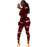 Blue Spandex Elastic Fly Long Sleeve Mid Letter Skinny Pants