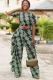 Cyan Casual Fashion adult Dot ruffle Print Two Piece Suits Straight Short Sleeve