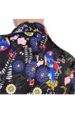 Black venetian Casual Patchwork Print Two Piece Suits Straight Long Sleeve Two-piece Pants Set