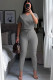 Grey venetian Casual Fashion Ma'am adult Patchwork Two Piece Suits Solid pencil Short Sleeve Two-piece P