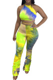 Orange Fashion Casual Print backless Tie Dye Two Piece Suits Loose Sleeveless Two Pieces