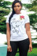 White O Neck Short Sleeve Print Patchwork Tees & T-shirts