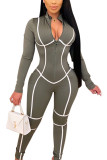 Red Sexy Milk Fiber Solid Patchwork O Neck Skinny Jumpsuits