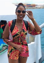As Show Print Mid Waist Elastic Waist Two-piece suit
