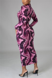 Red Fashion Casual Print Basic Half A Turtleneck Pencil Dresses