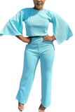 Blue Fashion adult Ma'am OL Solid Two Piece Suits Straight Three Quarter Two Pieces