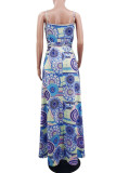 Colour Elegant Print Bandage Patchwork Spaghetti Strap Sling Dress Dresses