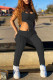 Black Casual Solid Vests Pants U Neck Sleeveless Two Pieces