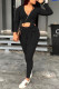 Black Casual Knitting Patchwork Solid Patchwork Pullovers Pants Knotted V Neck Long Sleeve Regular Sleeve Short Two Pieces