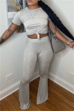 Grey Fashion Casual Solid Basic O Neck Short Sleeve Two Pieces