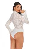 Black Sexy Fashion Ruffled Patchwork Solid Long Sleeve O Neck Playsuits
