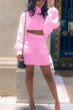Pink Sexy Casual Solid Basic Turtleneck Long Sleeve Two Pieces