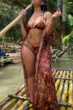 Red Black Sexy Print Patchwork Swimwears