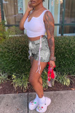 Red Sexy Print Ripped Contrast Spaghetti Strap Sleeveless Two Pieces