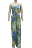 Multicolor Sexy Print Patchwork Spaghetti Strap Straight Jumpsuits