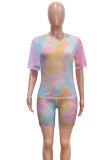 Orange Fashion Sexy adult Patchwork Print Two Piece Suits Straight Short Sleeve Two Pieces