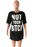 White Street Fashion adult Cap Sleeve Half Sleeves O neck Straight Mini Print Character Patchwor