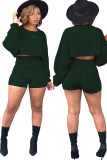 Green Wool Europe and America Solid Two Piece Suits pencil Long Sleeve Two-Piece Short Set