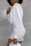 White Sexy Solid Fold O Neck Wrapped Skirt Dresses