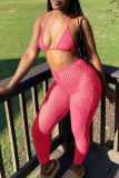 Pink Sexy Solid Patchwork Mesh Swimwears
