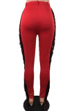 Wine Red Street Solid Tassel Regular Bottoms