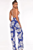 Yellow Fashion Sexy Asymmetrical Patchwork Print Sleeveless Slip Jumpsuits