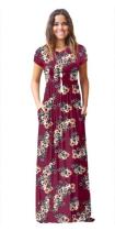 As Show-6 Brief Cute O-Neck Short Sleeve Loose Long Print Dresses