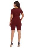 Blue Sexy Fashion bandage Patchwork Solid Hollow Short Sleeve O Neck 
