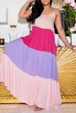 Purple Casual Color Lump Patchwork Spaghetti Strap Straight Dresses