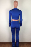 Yellow OL Solid Draped crop top Boot Cut Long Sleeve Two Pieces
