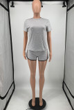 Black Fashion Casual Solid Basic O Neck Short Sleeve Two Pieces