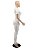 Red Fashion Sexy Solid Hollowed Out See-through V Neck Skinny Jumpsuits