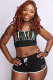 Black Sexy Fashion Patchwork Letter Print Straight Sleeveless Two-Piece Short Set