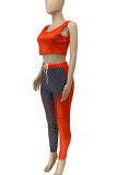 Yellow Sportswear Solid Patchwork Contrast O Neck Sleeveless Two Pieces