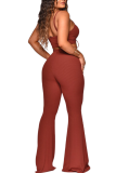 Purple Sexy Solid Spaghetti Strap Sleeveless Two Pieces