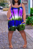 Red Fashion Casual Tie Dye Printing Spaghetti Strap Regular Romper