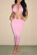 Pink Sexy Solid Hollowed Out Halter Pencil Skirt Dresses