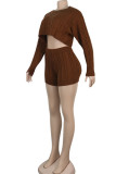 Green Wool Europe and America Solid Two Piece Suits pencil Long Sleeve Two-Piece Short Set