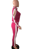 Red Europe and America contrast color Print Two Piece Suits Solid pencil Long Sleeve