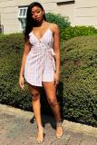 White Casual Fashion bandage Button Striped Sleeveless Slip Rompers