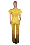 Yellow Milk Silk Street Dot Loose Short Sleeve Two-piece Pants Set