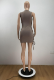 Red Sexy Solid Hollowed Out U Neck Pencil Skirt Dresses