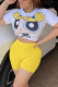Yellow Fashion Casual Printed Short-sleeved Top Set