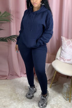 Navy Blue Fashion Active adult Ma'am Patchwork Solid Two Piece Suits pencil Long Sleeve Two Pieces