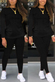 Black Fashion Casual Solid Zipper Basic O Neck Long Sleeve Two Pieces