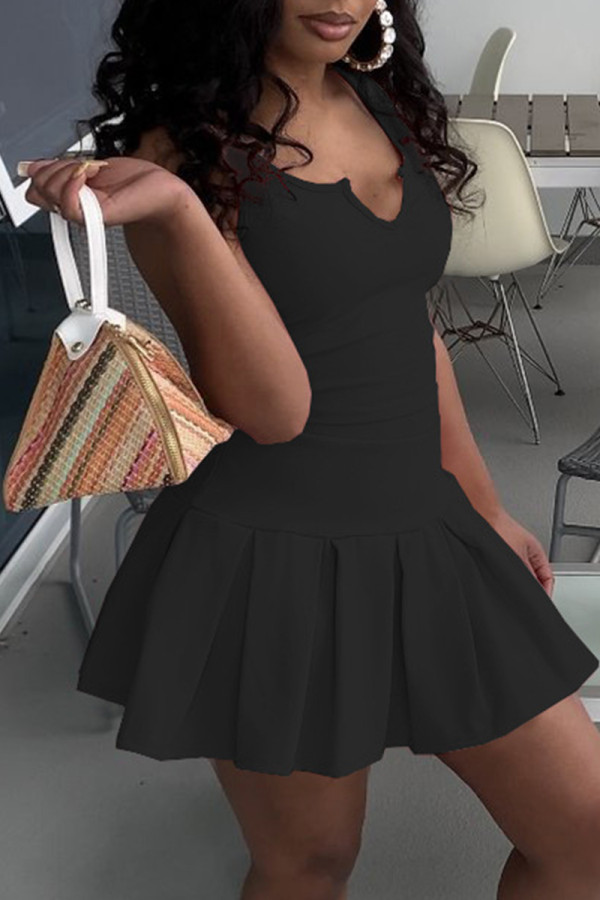 Black Sexy Casual Solid Vests V Neck Sleeveless Two Pieces